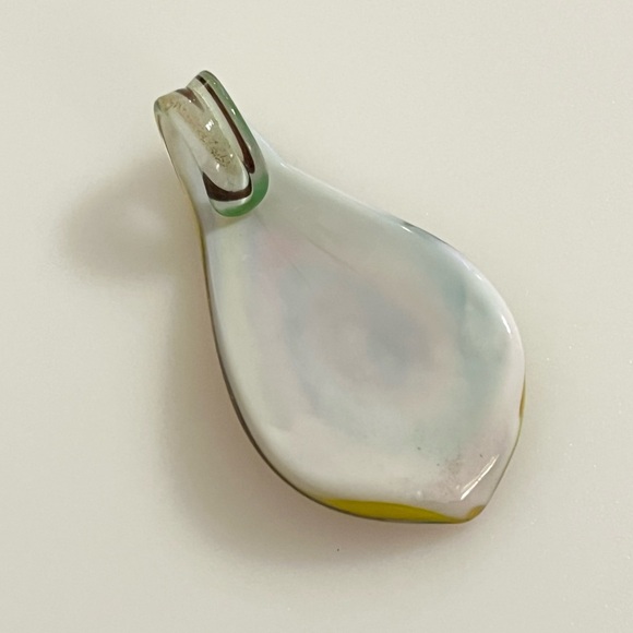 Handblown Artisan Oval Yellow Green Orange Fall Art Lampwork Glass Pendant - Picture 12 of 15